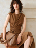 Step out in style with this Elegant Earth-Tone Maxi Dress designed for women who love a playful twist on classic commuter fashion. Featuring a flattering high waist and ruched detailing, the sleeveless V-neck silhouette adds a flirty touch while keeping comfort front and center. Perfect for day-to-night wear, this dress blends effortless elegance with a fun, easygoing vibe.