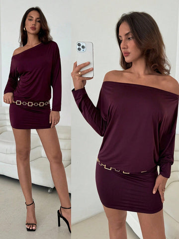 Slip into sophistication with this stunning eggplant purple bodycon knit dress that's equal parts chic and flirty. The asymmetrical shoulder design adds an unexpected twist, while long sleeves keep things polished and elegant. Crafted from a luxurious knit fabric, this dress hugs your curves in all the right ways, making it perfect for date nights, cocktail parties, or whenever you want to turn heads. The rich purple hue is universally flattering and pairs beautifully with heels, boots, or statement jewelry