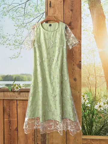 Get ready to turn heads in our Elegant Embroidered Mesh Midi Dress! This stunning dress features intricate embroidery and a flattering midi length, perfect for any summer occasion. Stay stylish and cool with this must-have summer fashion piece.