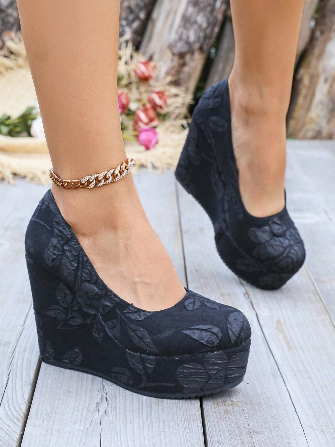 These elegant embroidered platform wedge sandals offer comfort and charm for bridesmaids. With a stylish design and comfortable fit, these sandals will add a touch of sophistication to any wedding ensemble. Perfect for all-day wear, they are sure to be a hit with your bridal party. Plus, they feature a supportive wedge heel for added comfort.