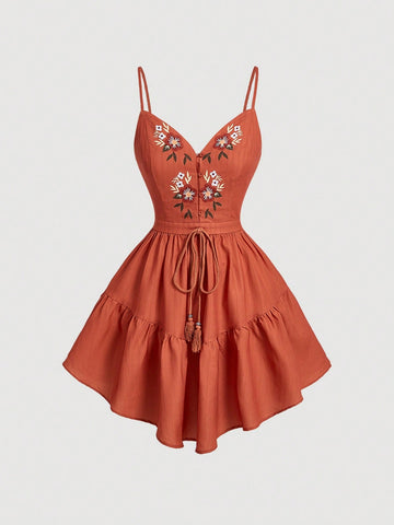 Get ready to turn heads in this Elegant Embroidered Spaghetti Strap Dress! Featuring a stunning Botanical Design, this dress combines sophistication with natural beauty. The delicate embroidery adds a touch of elegance while the spaghetti straps show off your playful side. Perfect for any occasion!