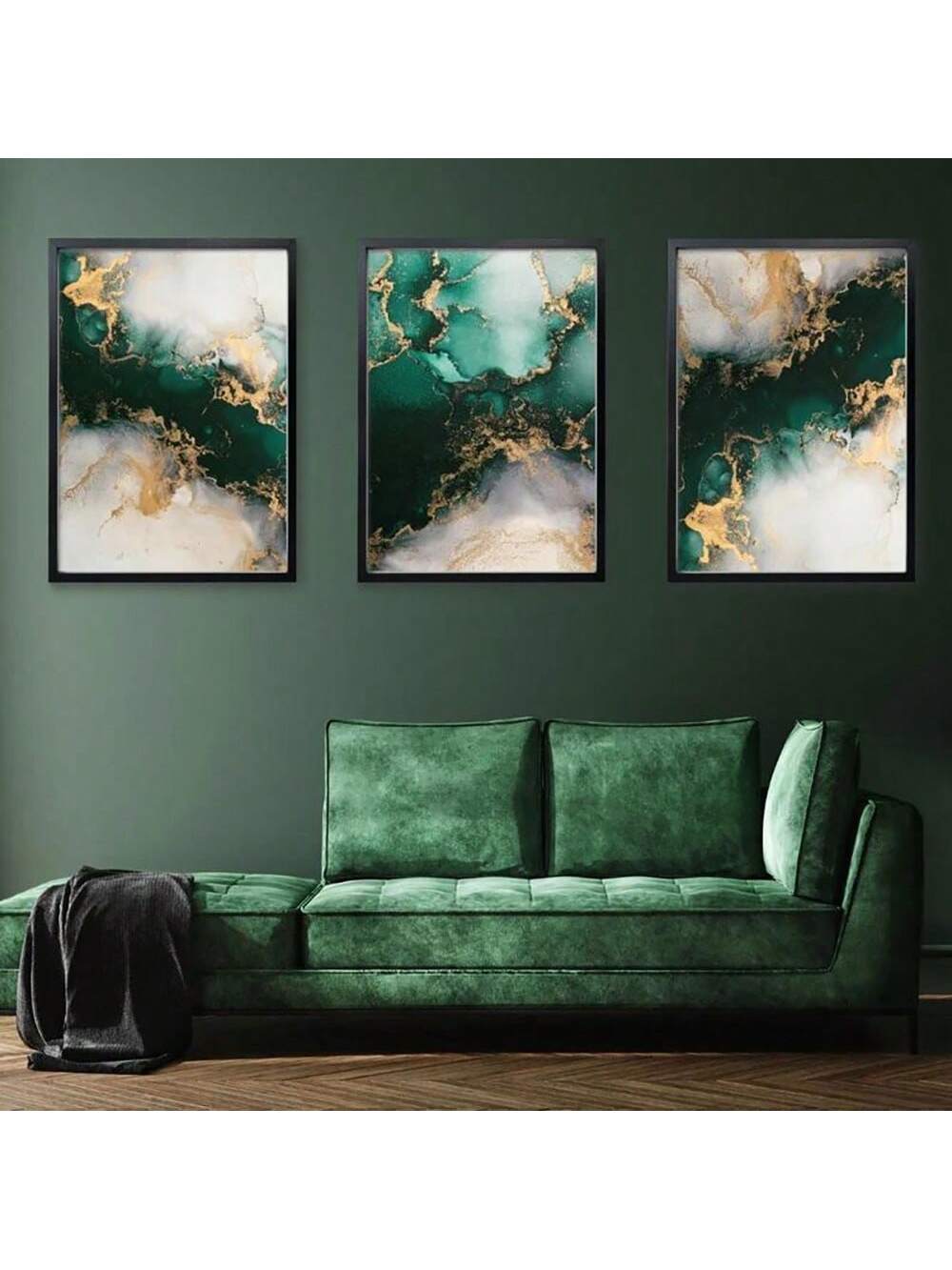 Transform your living space with this playful yet sophisticated 3-piece wall art set! Swirling emerald green and gold fluid ink patterns dance across each unframed poster, creating a conversation-starting focal point that adds a splash of luxury to any room. Perfect for those who want to inject personality and vibrant energy into their home décor without committing to permanent changes!