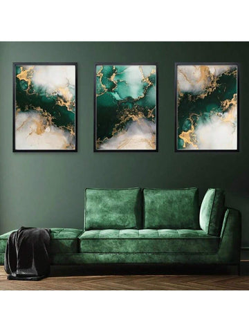 Transform your living space with this playful yet sophisticated 3-piece wall art set! Swirling emerald green and gold fluid ink patterns dance across each unframed poster, creating a conversation-starting focal point that adds a splash of luxury to any room. Perfect for those who want to inject personality and vibrant energy into their home décor without committing to permanent changes!