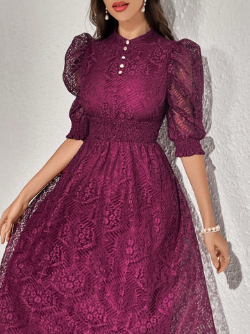 Be the belle of the ball in this elegant evening maxi dress featuring a delicate lace panel and charming buttoned detailing. With a touch of vintage flair and a flattering silhouette, you'll turn heads all night long. Perfect for special occasions or a romantic night out.
