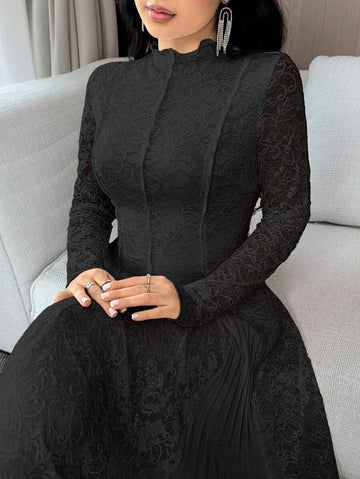 Step into autumn charm with this playful fall dress featuring a delicate floral lace collar that adds a touch of whimsy to your look. The gracefully pleated hem dances with every step, making it perfect for crisp days and cozy gatherings. Embrace the season in style and fun!