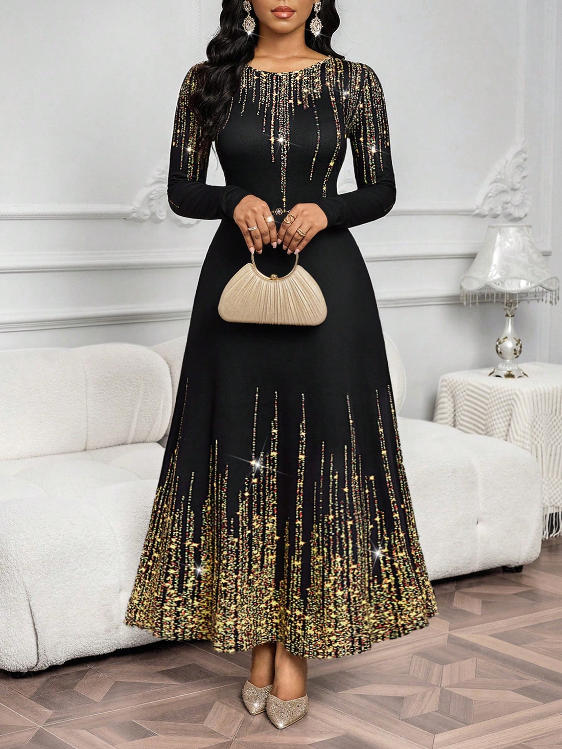 Make a statement at your next celebration in this stunning fitted waist long sleeve dress. Designed with an elegant silhouette that flatters your figure, this versatile piece transitions seamlessly from holiday parties to special occasions. The long sleeves add sophistication and warmth, while the cinched waist creates a polished, put-together look. Whether you're dancing the night away or mingling with guests, you'll feel confident and fabulous. Perfect for creating unforgettable moments in style.