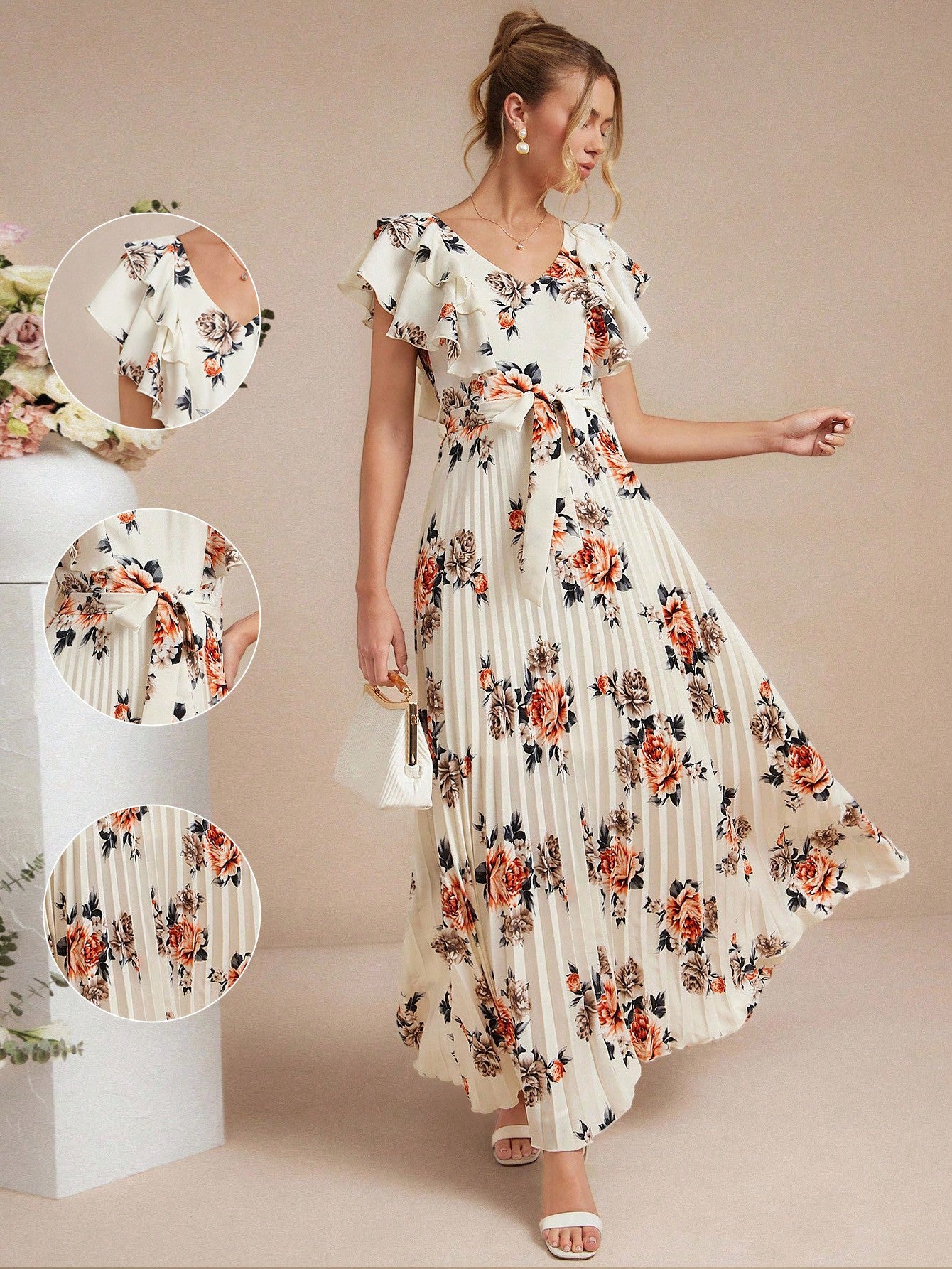 puff sleeve brand summer dress Elegant Floral Maxi with Ruffled Sleeves for Spring and Daily Wear Creme May Mini Dress Steal the show this long sleeves homecoming dress Color:Offwhite