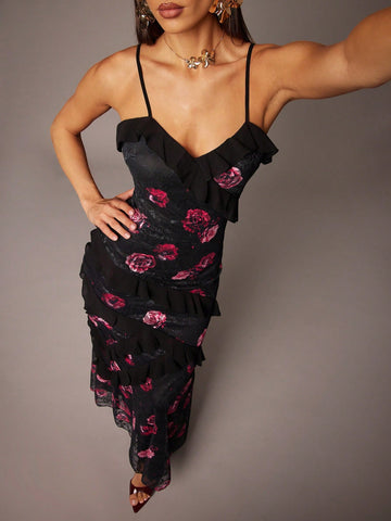 Step into charm with this Elegant Floral Maxi Dress, featuring delicate stretch lace and flirty ruffles that dance with every move. Perfect for romantic dates, festive parties, or cozy winter celebrations, this dress brings a playful yet graceful vibe to your wardrobe. Feel confident and captivating wherever you go!