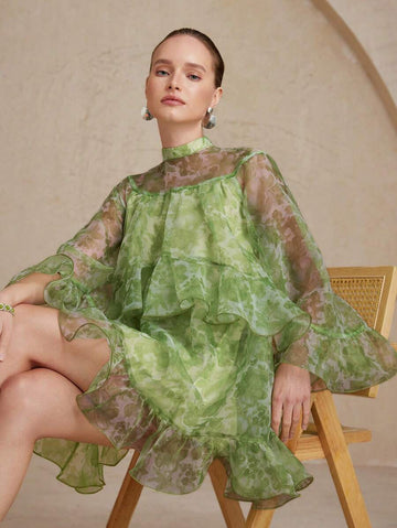 Step into romance with this Elegant Floral Organza Mini Dress, designed to charm on Valentine's Day. Its delicate floral organza fabric and long sleeves create a flirty yet graceful look, perfect for celebrating love. Light and airy, this mini dress offers comfort while making a stylish statement. Whether it's a date night or a festive gathering, this dress adds a playful touch to your special day.