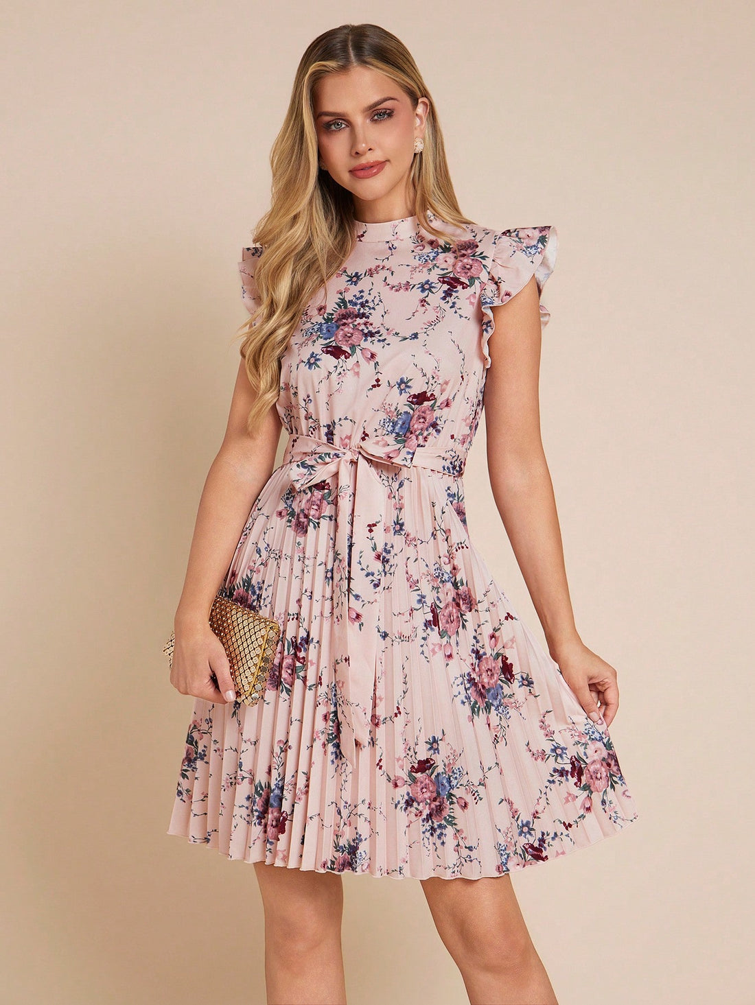 Step into summer with this playful floral print A-line dress that twirls with every move. The lace-up waist lets you customize your fit for flattering style, while fly sleeves add a breezy touch perfect for sunny days. Effortlessly chic and fun, this dress is your go-to for seasonal adventures and sunny outings.