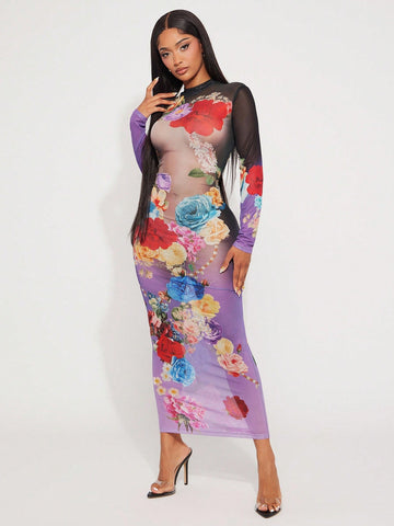 Turn heads this fall and winter with this Elegant Floral Print Bodycon Dress! Featuring sheer mesh long sleeves and a flattering maxi length, it hugs your curves while keeping a hint of mystery. The delicate floral pattern brings a fresh, playful vibe to chilly days, making every moment feel like a stylish celebration. Perfect for cozy nights out or festive gatherings—because you deserve to shine!