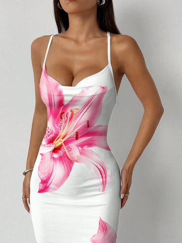 Get ready for summer with this elegant and vibrant Floral Print Draped Neck Sleeveless Midi Dress. Made for women who love to stand out, this dress is perfect for any occasion. Stay cool and stylish all summer long!