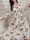 Stay stylish and warm with our Elegant Floral Print Long Dress! Perfect for autumn and winter wear, this dress features a stunning floral print that will make you stand out. With its long length, it's also great for keeping you cozy during the colder months. Upgrade your wardrobe with this must-have dress!