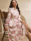 Twirl into any occasion in this charming floral print long dress! Featuring a flattering waist tie that cinches your silhouette, this versatile piece transitions effortlessly from romantic dates to garden tea parties and seasonal festivities. The flowing fabric and timeless floral pattern create an enchanting look that's both sophisticated and fun. Whether you're celebrating spring blooms or autumn gatherings, this dress brings elegance and whimsy to your wardrobe. A must-have for anyone who loves feminine 