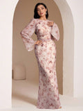 Twirl into any room with effortless grace in this stunning floral print long sleeve dress. Delicate blooms dance across luxurious fabric, creating a look that's both sophisticated and undeniably charming. The flowing silhouette flatters every figure, while long sleeves add an elegant touch perfect for formal events, evening galas, or upscale celebrations. Whether you're attending a wedding, gala, or special dinner, this dress transforms you into the most captivating guest. Slip it on and let the timeless be