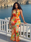 Front view of elegant floral print maxi dress - perfect for summer vacations, beach days, and romantic outings with maxi dress silhouette, summer styling for summer casual wear