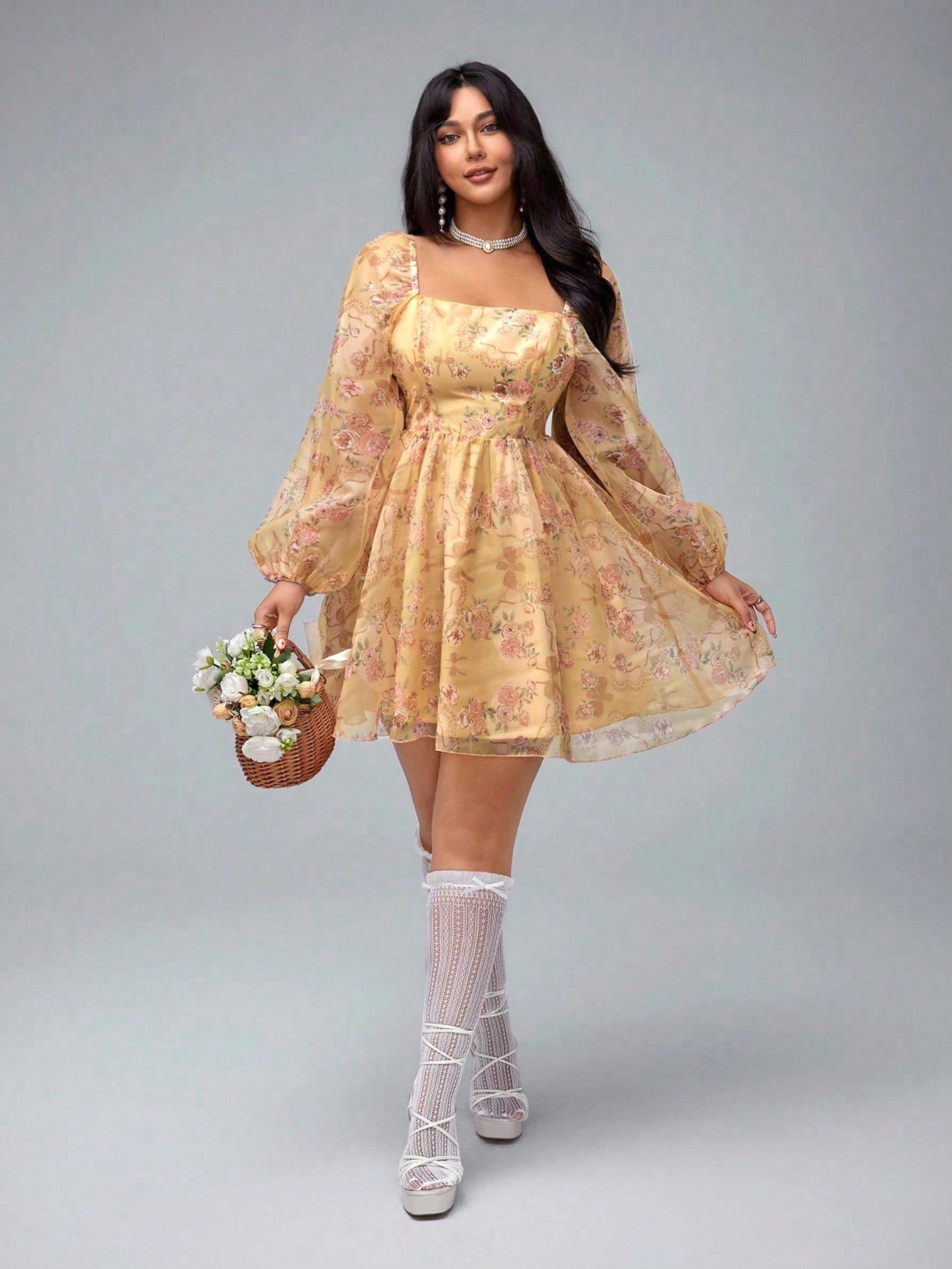 Step into spring and summer with this Elegant Floral Print Plus Size Organza Dress. Its airy organza fabric and charming lantern sleeves bring a whimsical touch perfect for sunny vacations. The playful floral pattern brightens your look while the flattering plus size fit ensures comfort and confidence wherever you go. Feel effortlessly stylish and ready for any sunny adventure!