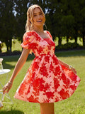 This Elegant Floral Print Puff Sleeve Dress features a vibrant botanical pattern and voluminous sleeves to ensure every wear feels romantic and breezy.