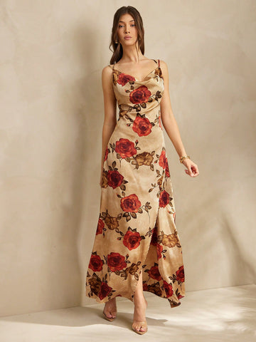 Turn heads this summer with our Elegant Floral Print Satin Maxi Dress. Featuring a flirty sleeveless cowl neck and a daring strappy back, this dress blends comfort and style effortlessly. Its flowing satin fabric catches the light beautifully, making it perfect for vacation days or sunset strolls. Embrace the season with floral charm and a playful, breezy vibe wherever you go!