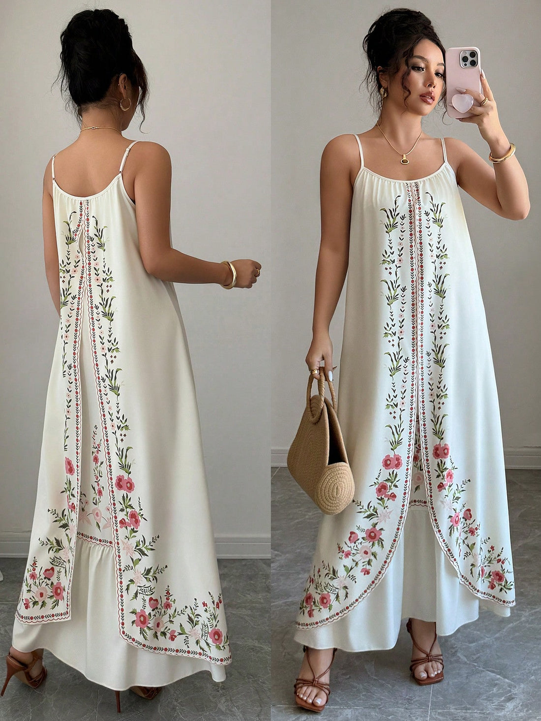 Float through summer days in this playful floral print dress! The sleeveless design keeps you cool while the long, flowing silhouette adds a touch of elegance to casual outings. Perfect for brunches, beach walks, or evening strolls - just slip it on and you're instantly styled with effortless summer vibes. No accessories needed - this dress does all the talking!