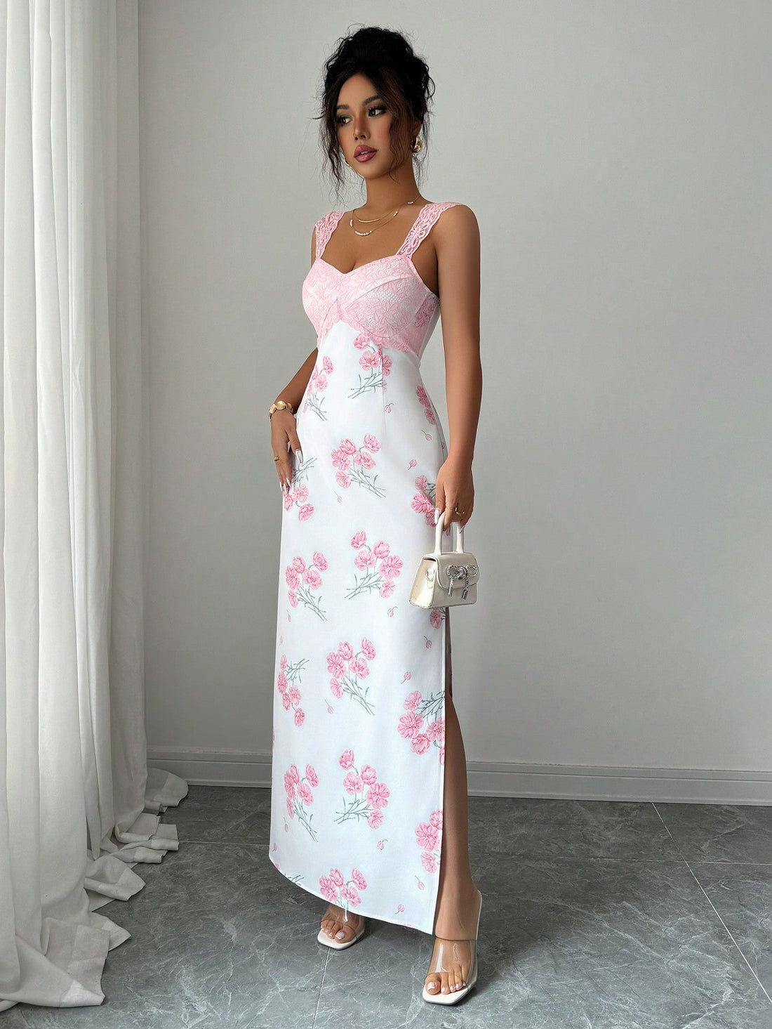 Twirl into the season in this stunning floral print spaghetti strap dress! Delicate blooms dance across the fabric, creating an effortlessly chic look that's perfect for holiday parties, festive gatherings, and special celebrations. The lightweight spaghetti straps offer a graceful, feminine silhouette while keeping you comfortable all evening long. Whether you're heading to a cocktail soirée or a casual holiday brunch, this versatile dress brings just the right amount of elegance and playful charm to any o