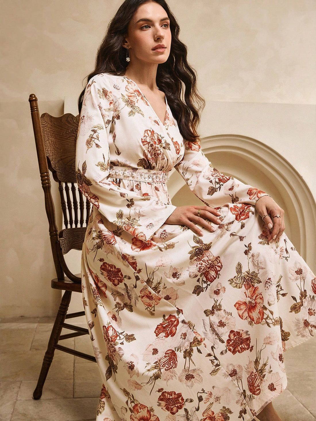 Twirl into the season in this stunning floral print party dress that's equal parts sophisticated and fun. The delicate floral design brings a touch of garden-fresh elegance, while the flare sleeves add a playful twist that catches every eye. Whether you're heading to a winter celebration, holiday gathering, or special night out, this dress delivers effortless charm and timeless style. The flattering silhouette works beautifully for any body type, making you feel confident and fabulous from the moment you sl