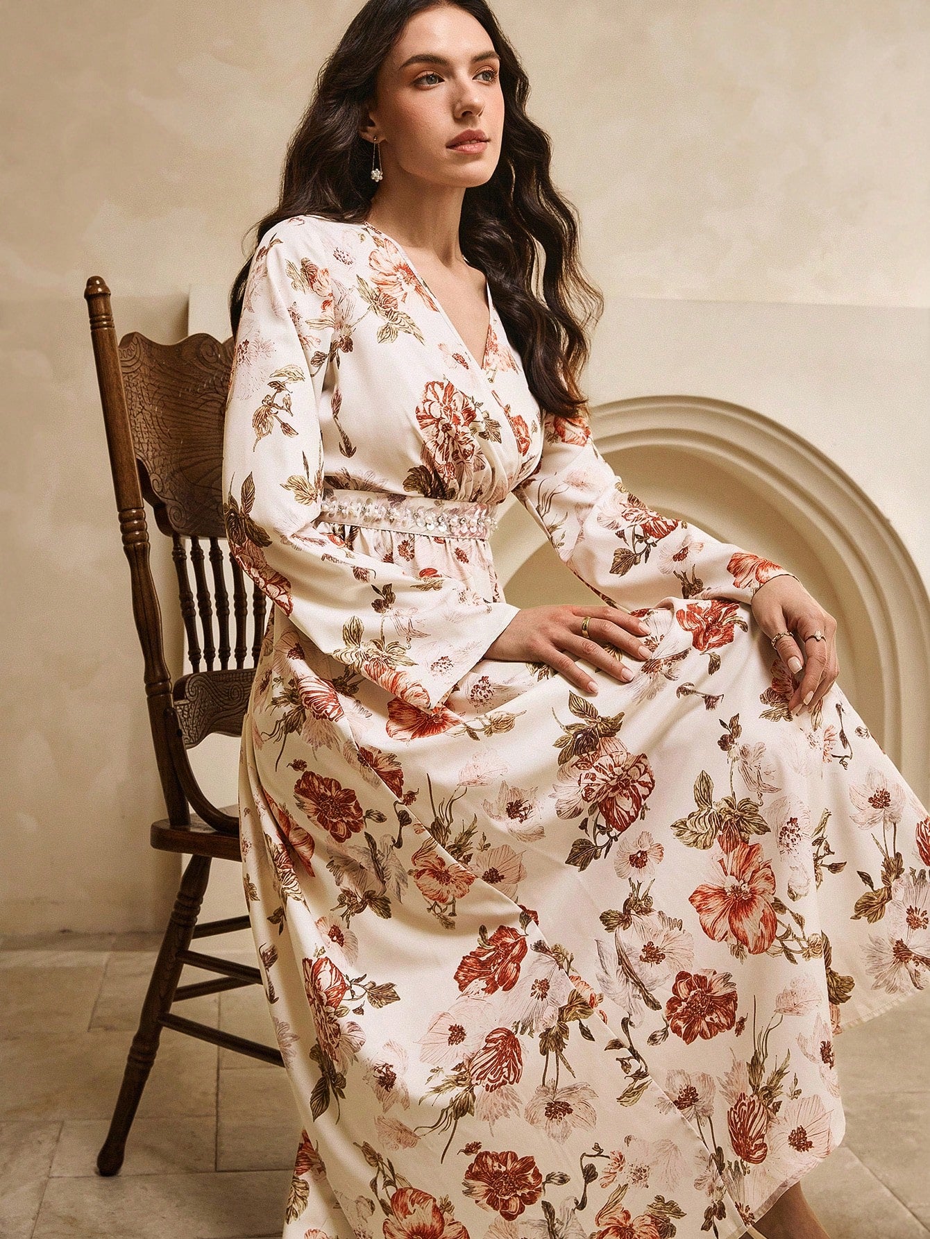 Twirl into the season in this stunning floral print party dress that's equal parts sophisticated and fun. The delicate floral design brings a touch of garden-fresh elegance, while the flare sleeves add a playful twist that catches every eye. Whether you're heading to a winter celebration, holiday gathering, or special night out, this dress delivers effortless charm and timeless style. The flattering silhouette works beautifully for any body type, making you feel confident and fabulous from the moment you sl
