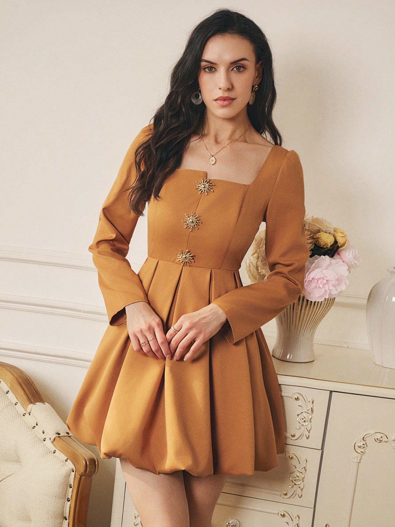 Make a statement at your next event in this show-stopping floral ruffle dress! The asymmetrical square neckline adds a modern twist to timeless elegance, while cascading ruffles create movement and dimension. Perfect for parties, weddings, and special occasions where you want to turn heads. The playful floral print brings joy and personality to any celebration, while the flattering silhouette ensures you'll feel as fabulous as you look. Dress it up with heels and jewelry, or keep it fresh with minimal acces