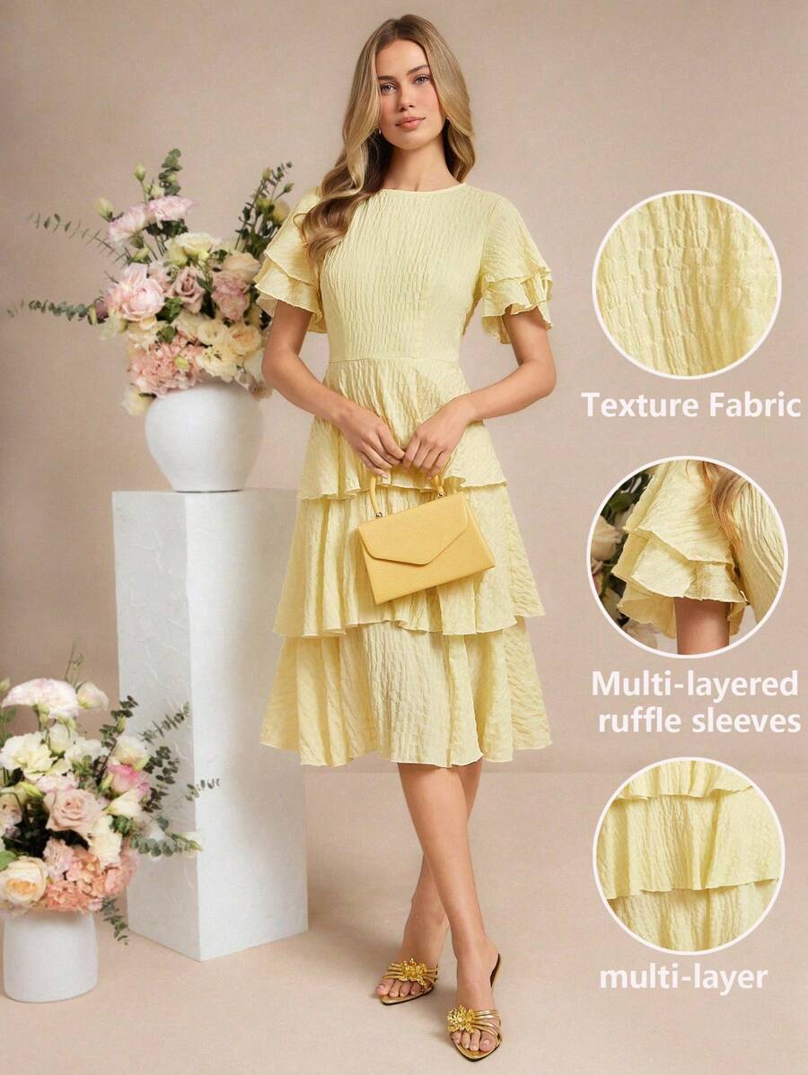 Step into charm with this Elegant Floral Ruffle Hem Dress! Featuring a flirty ruffle hem and delicate floral patterns, it’s your go-to for turning heads whether you're off to a wedding, a sunny brunch, or just daily adventures. Light, breezy, and effortlessly stylish—this dress adds a splash of joy to every occasion. Let your wardrobe bloom!