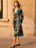 Twirl into autumn with this stunning floral satin midi dress that effortlessly transitions from boardroom to brunch. The delicate lace trim adds a touch of romance, while the flowing silhouette flatters every frame. Whether you're impressing colleagues or catching up with friends, this versatile piece proves you don't have to choose between polished and pretty. Soft, sophisticated, and undeniably chic—your new fall favorite awaits.