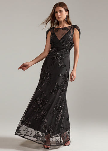 Elegant Floral Sequin Embroidered V-Neck Mesh Dress for Autumn & Weddi Canary Houze Elegant Floral Sequin Embroidered V-Neck Mesh Dress for Autumn & Weddi Canary Houze