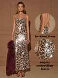 Elevate your wardrobe with this Elegant Floral Sequin Midi Dress, expertly crafted for a sophisticated look. Featuring a chic blend of cheetah and leopard prints combined with shimmering floral sequins, this slip dress offers a striking balance of boldness and elegance. Its midi length flatters a variety of body shapes, while the silky fabric ensures comfortable wear. Perfect for evening events or special occasions, it makes a memorable statement with subtle sparkle and distinctive patterns.