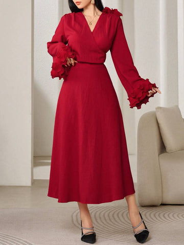 Twirl into elegance with this stunning floral V-neck dress that's equal parts sophisticated and fun. The flattering pleated waistband cinches your silhouette while the flare hem adds a playful swish to every step. Perfect for brunch dates, garden parties, or whenever you want to feel effortlessly chic. This versatile piece transitions seamlessly from day to night, making it a wardrobe essential that brings joy to getting dressed.