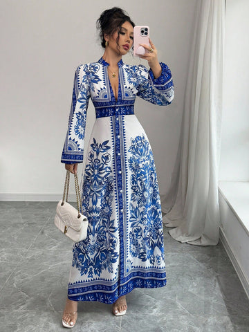 Spruce up your wardrobe with our Elegant Floral V-Neck Midi Dress! This chic dress features delicate buttons and a flattering v-neck, perfect for any occasion. Stay stylish and comfortable with this floral dress that will have you feeling confident all day long.