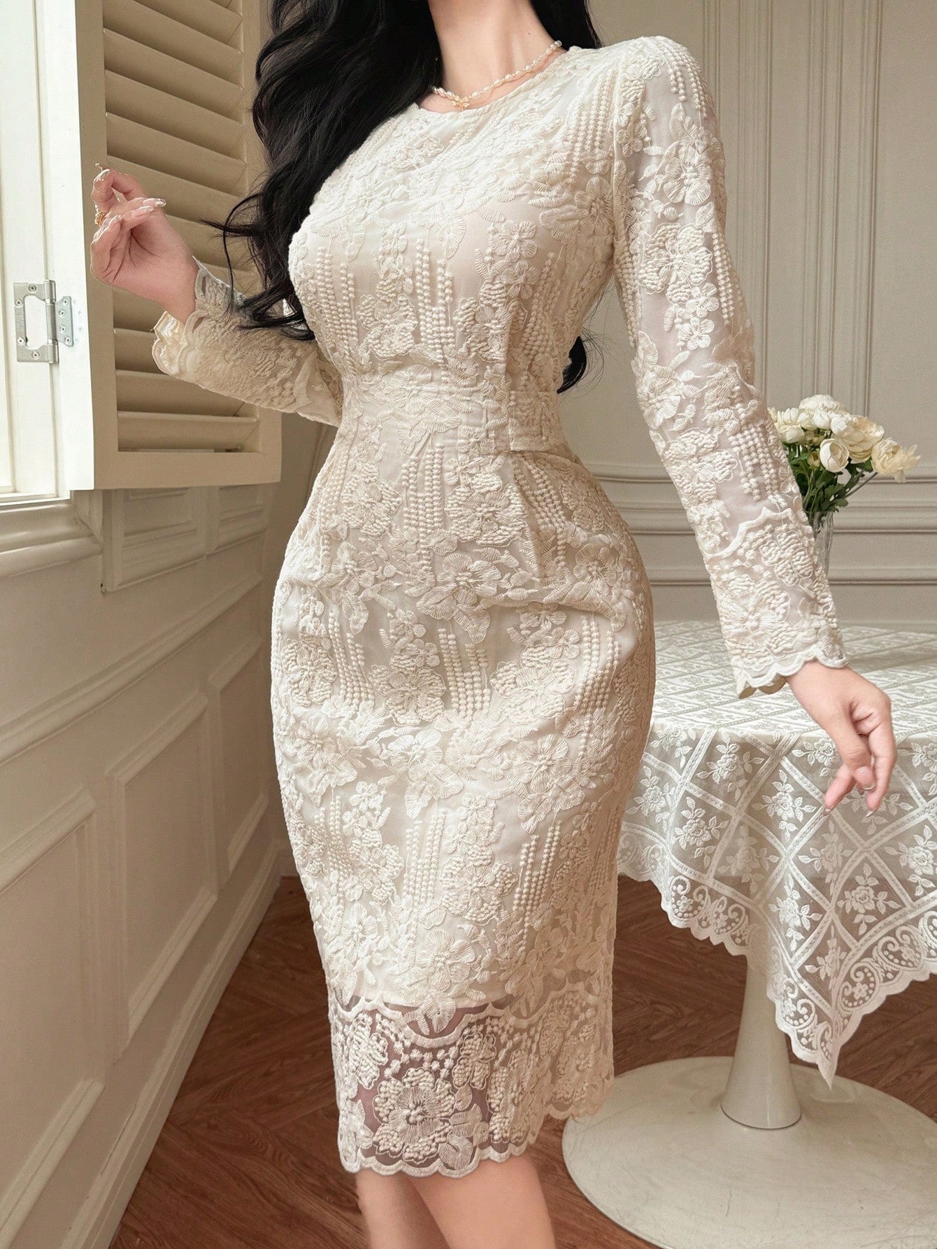 Twirl into elegance with our French Lace Overlay Dress! This flirty number isn't just sophisticated—it's your secret weapon for turning heads and collecting compliments. The timeless lace pattern plays peek-a-boo with your silhouette while the chic design whispers "I woke up this fabulous" without even trying. Perfect for those who want to feel fancy but still have room for dessert!