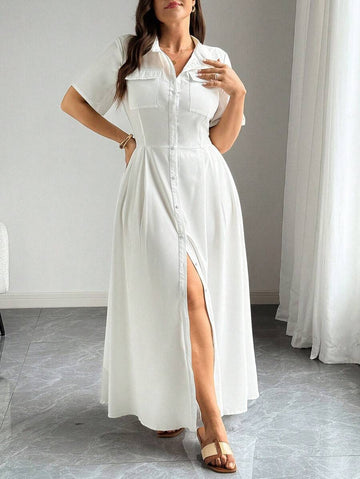 Step into effortless charm with this Elegant French Style Mid-Length Shirt Dress. Breezy and chic, it’s your go-to for sunny days at work or casual weekend strolls. With a flattering mid-length cut and timeless shirt collar, this dress blends sophistication with comfort—making every moment feel a little more magnifique!