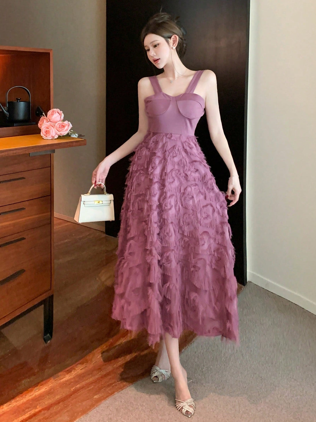 Step into sunny days with the Elegant Fringe Wide Strap Sundress, designed to keep your vibe effortlessly playful and chic. Its wide straps offer comfy support while the flowing fringe adds a fun, flirty touch to your look. Perfect for casual outings or beachside strolls, this long dress breathes easy and moves with you, turning heads wherever you go.