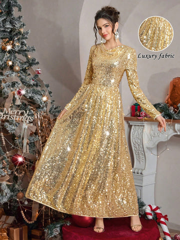 Shimmer into the season with this stunning gold party dress that's ready to steal the spotlight at every holiday gathering. The asymmetric hem adds a modern twist to timeless elegance, while long sleeves keep you cozy through festive celebrations. Whether you're dancing at a Christmas cocktail party or toasting to the new year, this dress delivers sophisticated style with just a hint of playful flair. Perfect for anyone who wants to look absolutely radiant without taking themselves too seriously.