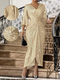 This elegant golden dress blends vintage charm with modern sparkle, perfect for fall events and parties. Designed for women seeking timeless sophistication, its shimmering fabric catches the light gracefully, enhancing your presence. The dress’s warm golden hue complements seasonal tones while offering a refined silhouette that flatters every figure. Ideal for celebrations, this piece delivers both style and comfort, making it a distinguished choice for your autumn wardrobe.