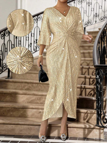 This elegant golden dress blends vintage charm with modern sparkle, perfect for fall events and parties. Designed for women seeking timeless sophistication, its shimmering fabric catches the light gracefully, enhancing your presence. The dress’s warm golden hue complements seasonal tones while offering a refined silhouette that flatters every figure. Ideal for celebrations, this piece delivers both style and comfort, making it a distinguished choice for your autumn wardrobe.