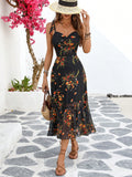 Embrace your dark romantic side with this stunning gothic floral midi dress. Delicate spaghetti straps frame the shoulders while an enchanting wavy hem adds movement and whimsy to every step. The moody floral print brings vintage-inspired elegance with an edgy twist, perfect for those who dare to stand out. Whether you're heading to a special event or just want to feel mysteriously fabulous, this dress delivers drama and grace in one captivating package. A wardrobe essential for anyone who loves bold style 