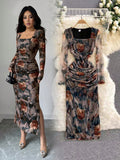 Slip into sophistication with this stunning gray floral maxi dress that effortlessly transitions from evening events to special occasions. The luxe silhouette features elegant long sleeves and a daring high slit that adds just the right amount of drama and movement. Crafted for the modern woman who refuses to compromise on style, this dress combines timeless florals with contemporary flair. Whether you're heading to a gala, wedding, or night out, you'll turn heads in this show-stopping piece that proves ele