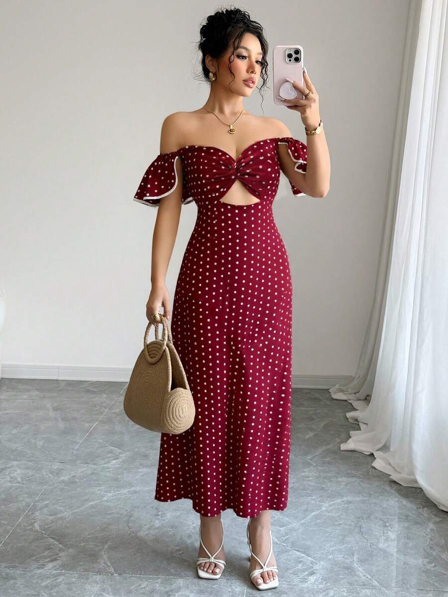Elevate your summer wardrobe with this stunning off-shoulder polka dot maxi dress, perfect for those picture-perfect vacation moments. The playful polka dot pattern brings a touch of retro charm, while the elegant off-shoulder neckline creates an effortlessly chic silhouette. Flowy and flattering, this dress transitions seamlessly from beachside brunches to evening strolls. Embrace your inner fashionista and turn heads wherever your adventures take you this season!
