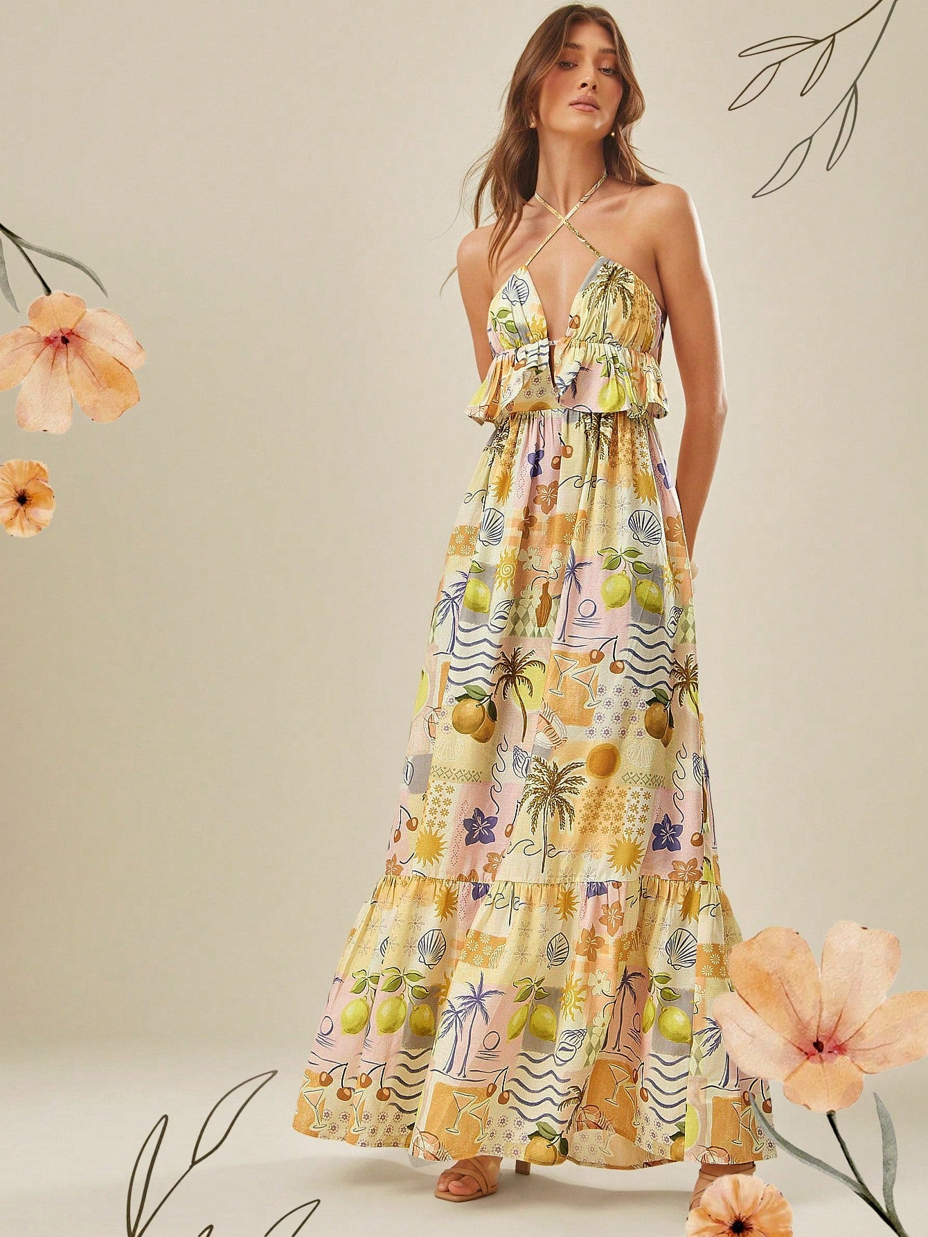 Get ready to turn heads with this Elegant Halter Maxi Dress! Perfect for your next vacation or resort getaway, the ruffle bust adds a touch of flirty flair to this stunning dress. Embrace your inner fashionista and make a statement with this must-have style.