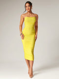 Step out in style with this Elegant Herringbone Pleated Mesh Bodycon Dress in a sunny cream yellow. Its playful herringbone pleats hug your curves perfectly, making it the ideal choice for romantic dates or dreamy summer vacations. The light, breathable mesh keeps you cool while turning heads, whether you’re strolling seaside or dancing under the stars. Effortless charm and flattering fit come together in this midi dress designed to make every moment feel special.