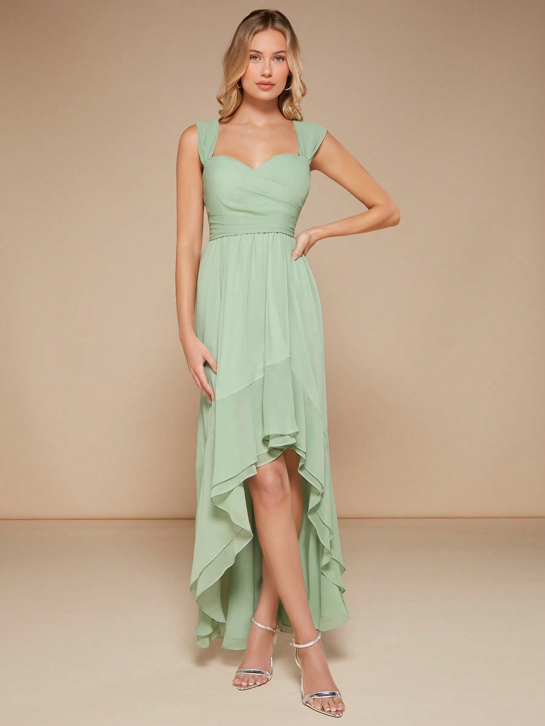 Get ready to elevate your bridesmaid game with our Elegant High-Low Hem Bridesmaid Dress! Crafted with a dreamy and elegant design, this dress will make your bridesmaids feel like they're floating on air. The high-low hem adds a touch of sophistication, making it the perfect choice for a dreamy wedding look.