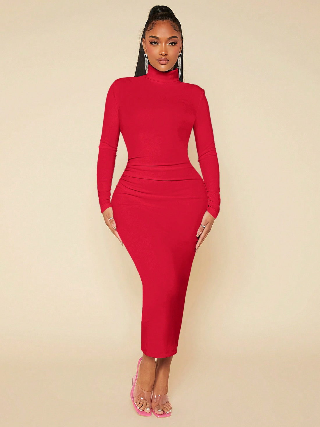 Stand out in this elegant high-neck maxi dress! The ruched detailing adds a touch of sophistication to the classic solid white design. Perfect for any occasion, from weddings to date nights, this dress is sure to make you feel confident and beautiful.