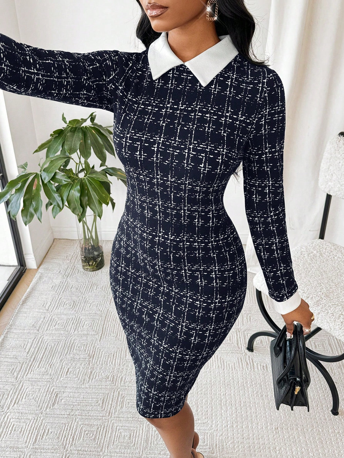 Upgrade your office wardrobe with our Elegant Houndstooth Bodycon Dress. Its chic design is perfect for spring and summer, and will have you looking stylish and professional in the workplace. Don't sacrifice fashion for function, our dress has it all!