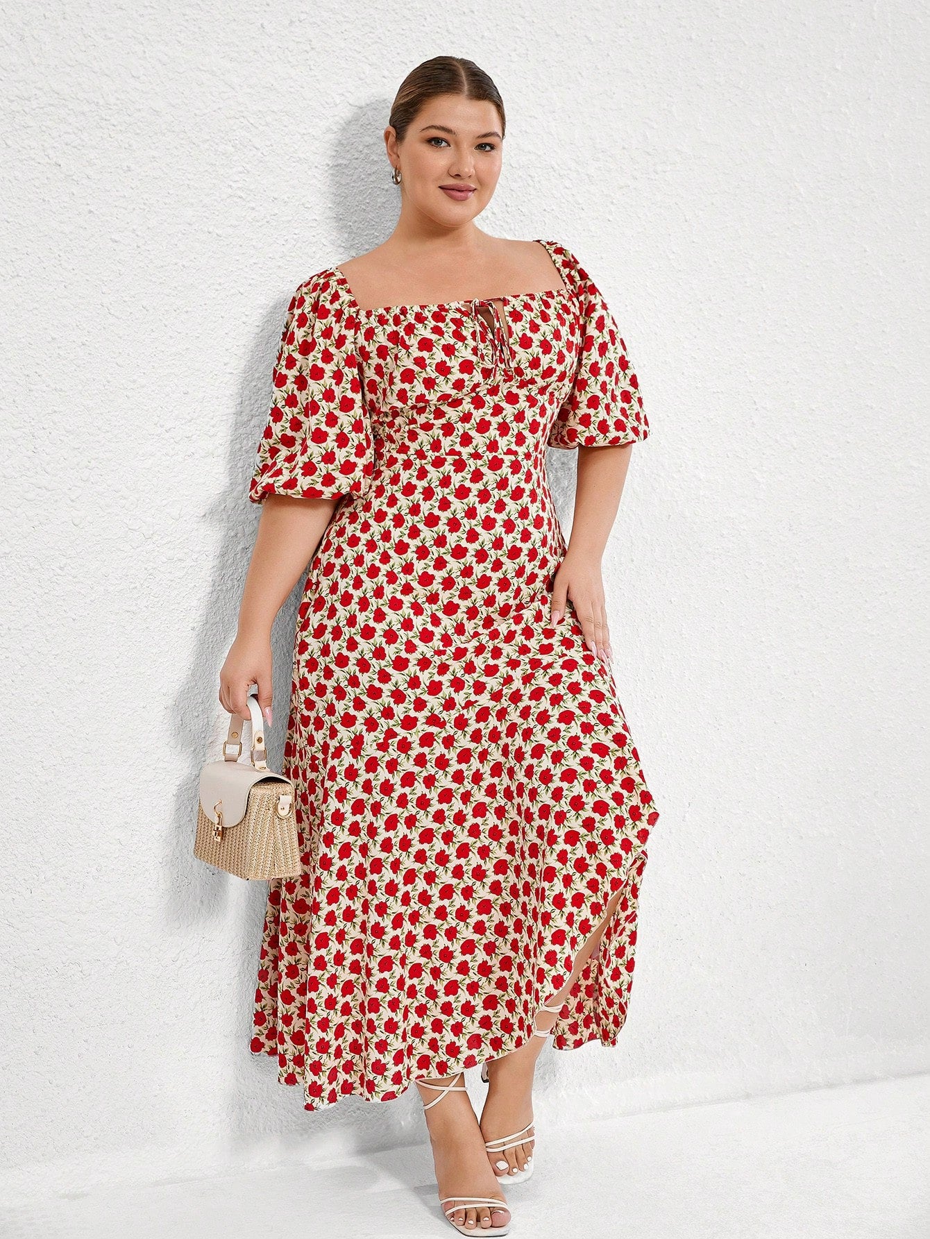 Become the belle of the ball in this elegant Italian Rose Print V-Neck Long Dress. The tie waist accentuates your curves while the puff sleeves add a touch of whimsy. Featuring a flared hem and made for plus size fashion, this dress will have you feeling like Italian royalty.