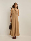 Elegant Jacquard Halter Dress with Wavy Pattern - Perfect for Summer Vacations and Events